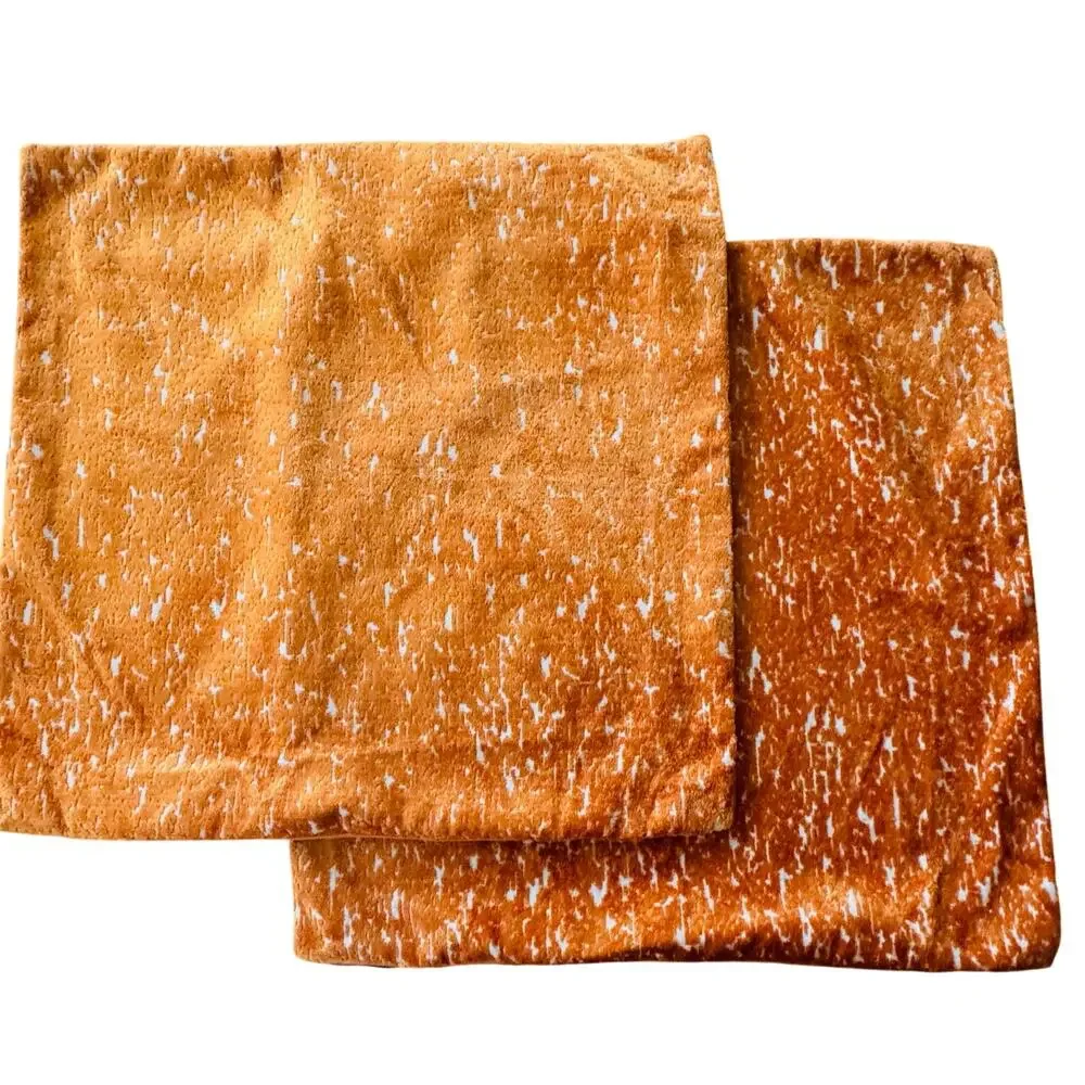 Set of 2 Burnt Orange Textured Velvet Square Mod Minimalist Pillow Covers 23x23